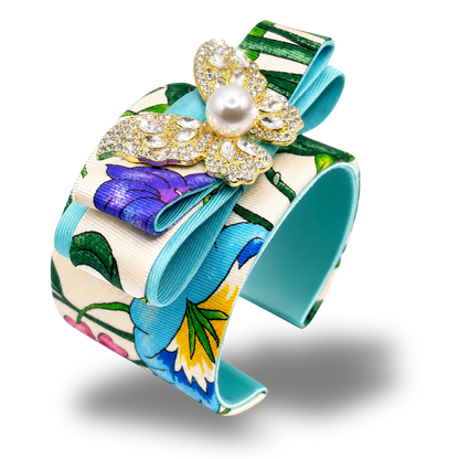 Flora Ivory Butterfly Vintage Silk Necktie Cuff Bracelet