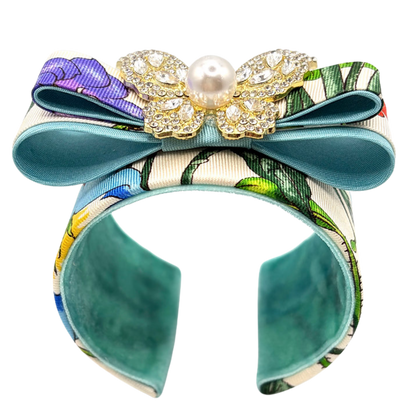 Flora Ivory Butterfly Vintage Silk Necktie Cuff Bracelet