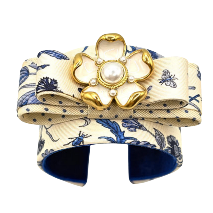 Flora Blue Vintage Silk Necktie Cuff Bracelet
