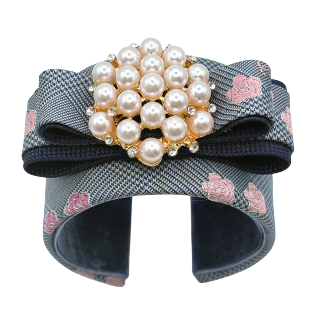 CC Camellia Houndstooth Vintage Silk Necktie Cuff Bracelet