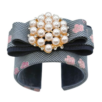 CC Camellia Houndstooth Vintage Silk Necktie Cuff Bracelet