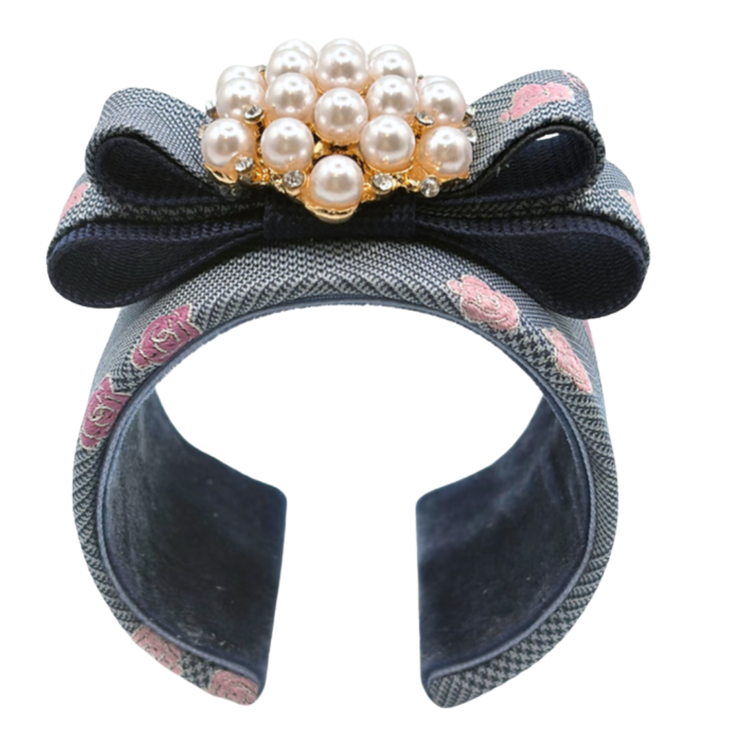 CC Camellia Houndstooth Vintage Silk Necktie Cuff Bracelet