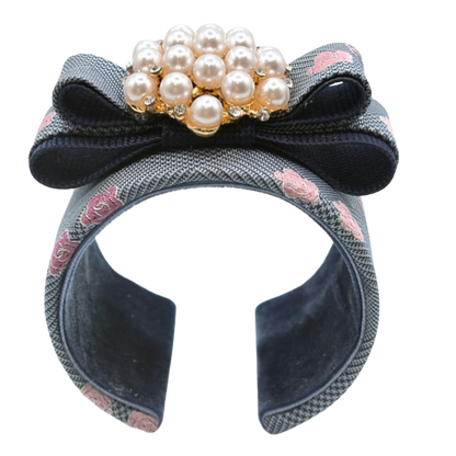 CC Camellia Houndstooth Vintage Silk Necktie Cuff Bracelet