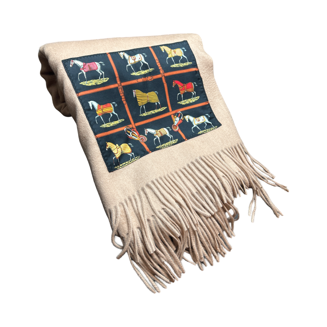 Petits Chevaux Vintage Silk Scarf & Cashmere Throw Blanket