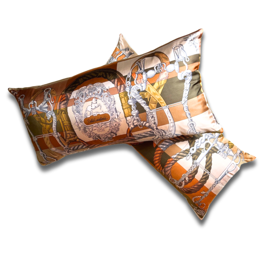 Vintage Hermes Pillow Della Cavalleria Vintage Silk Scarf Lumbar Pillows 35" at Vintage Luxe Up