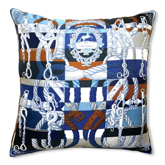 Vintage Hermes Pillow Della Cavalleria Vintage Silk Scarf Pillow 17" at Vintage Luxe Up