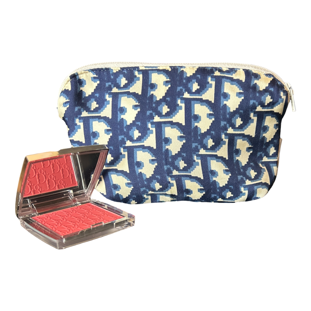 Trotter Blue Vintage Silk Scarf Beauty Bag