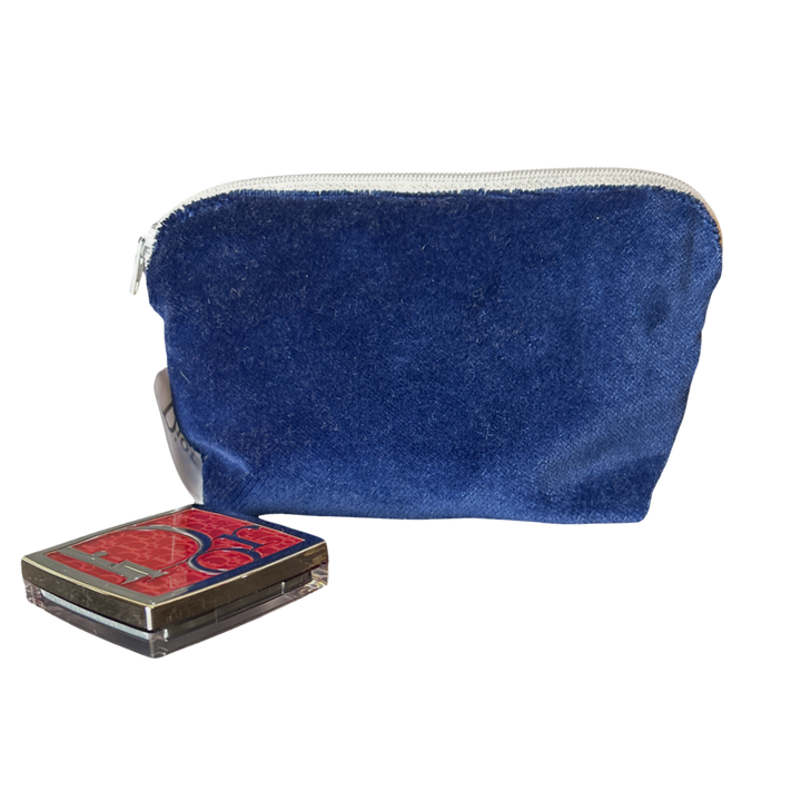Trotter Blue Vintage Silk Scarf Beauty Bag