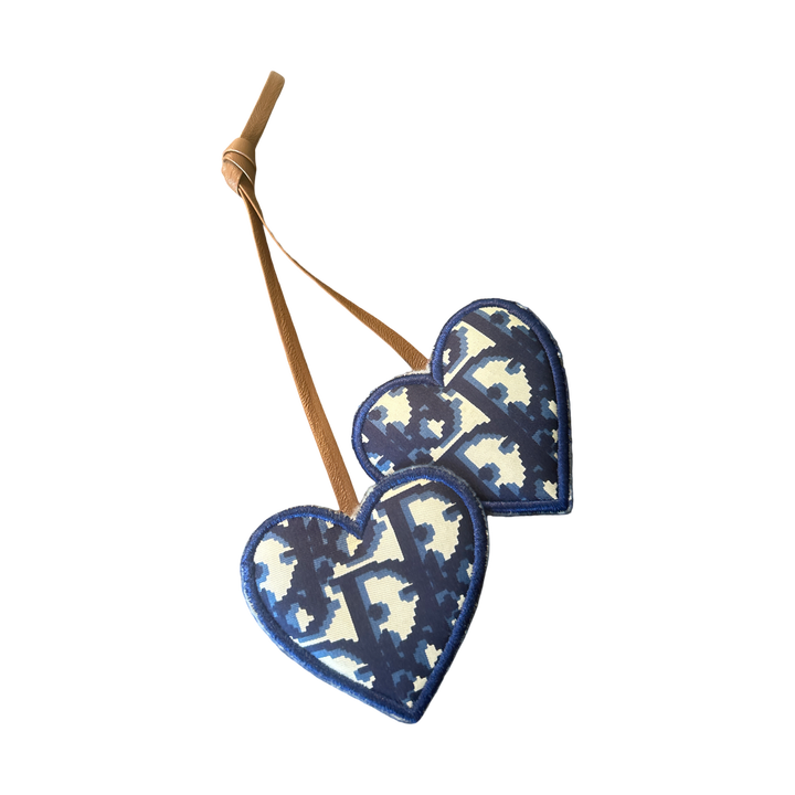 Trotter Blue Vintage Silk Scarf Double Heart Bag Charm