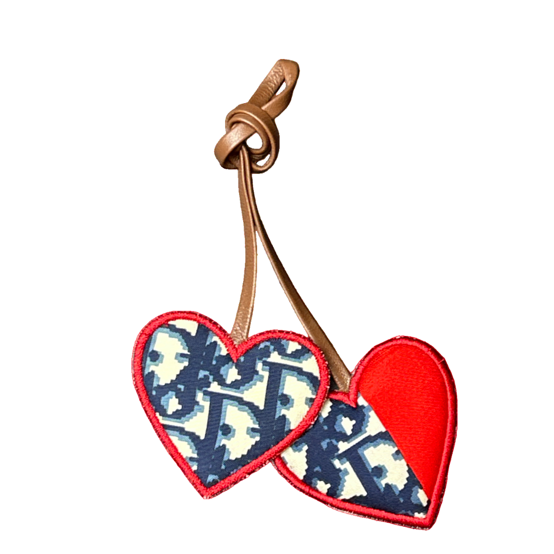 Trotter Blue Vintage Silk Scarf Double Heart Bag Charm