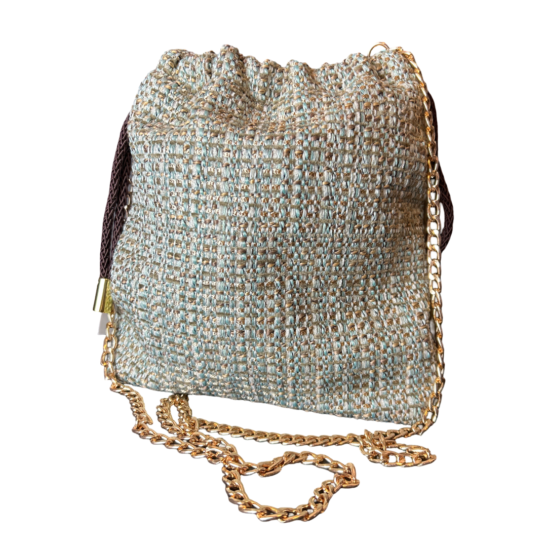 Garden Trellis Vintage Silk Scarf Drawstring Crossbody Bag