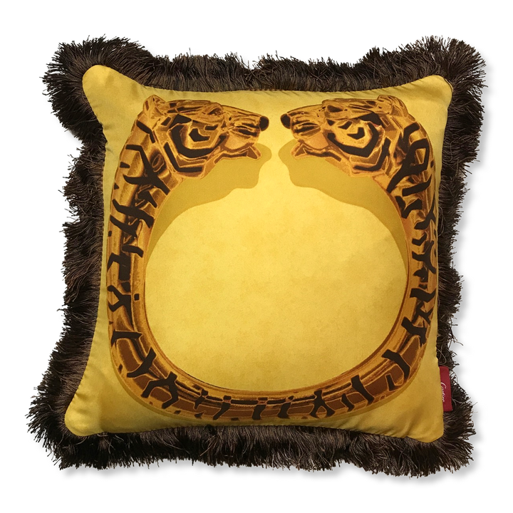 Duos de Tigres Gold Vintage Silk Scarf Pillows 17"