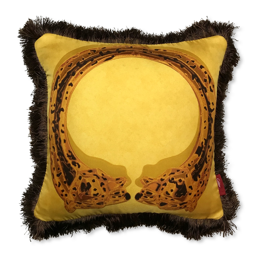 Duos de Tigres Gold Vintage Silk Scarf Pillows 17"