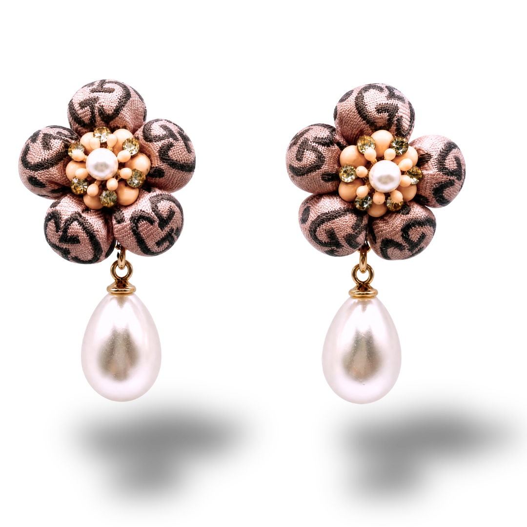 GG Flower Vintage Silk Necktie Drop Earrings