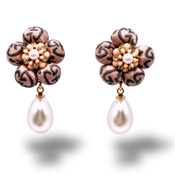 GG Flower Vintage Silk Necktie Drop Earrings