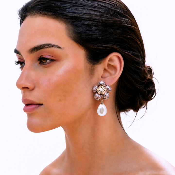 GG Flower Vintage Silk Necktie Drop Earrings