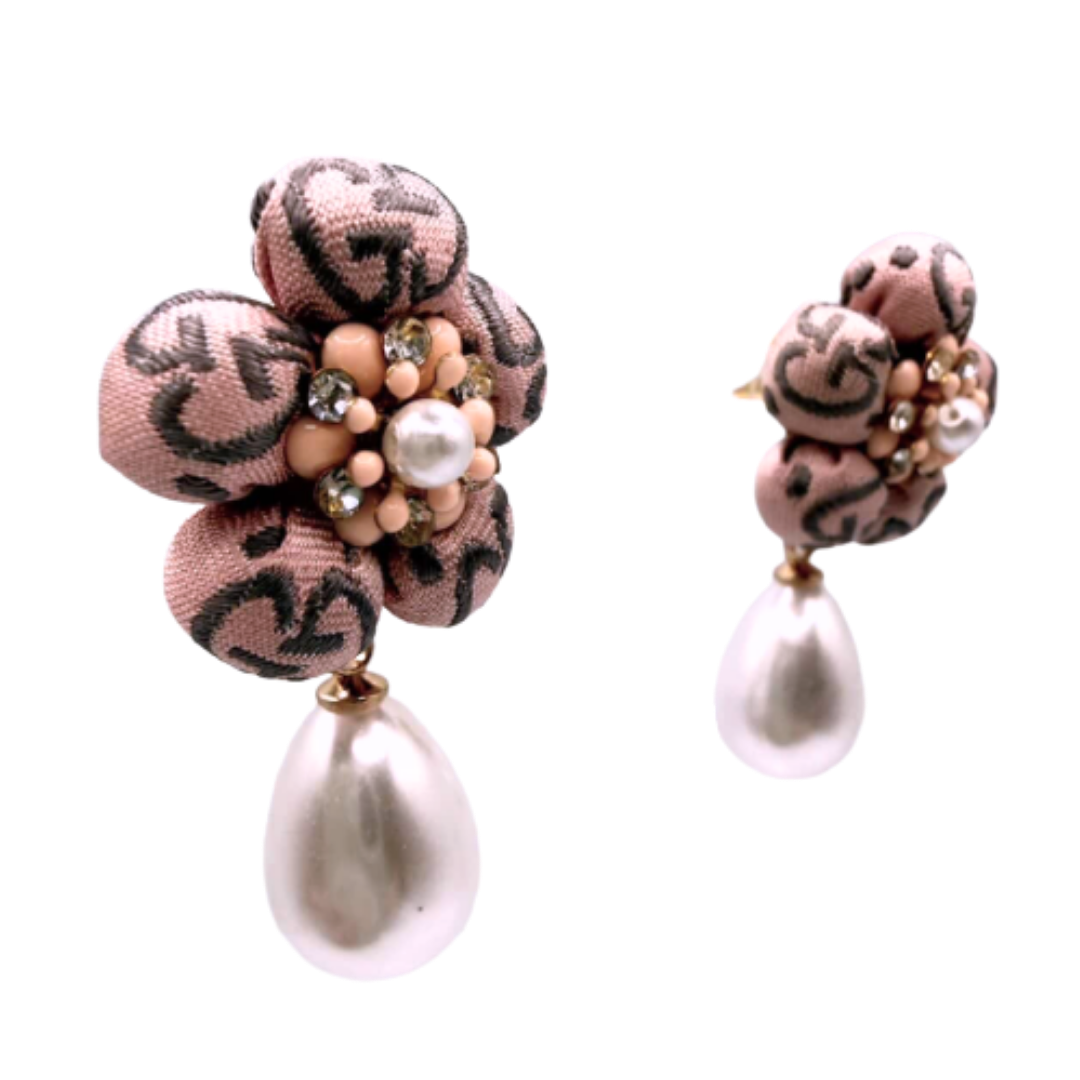 GG Flower Vintage Silk Necktie Drop Earrings