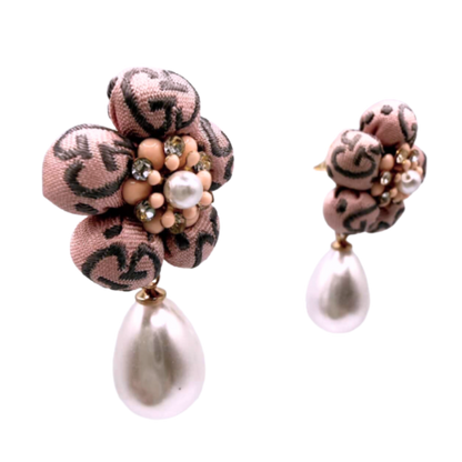 GG Flower Vintage Silk Necktie Drop Earrings