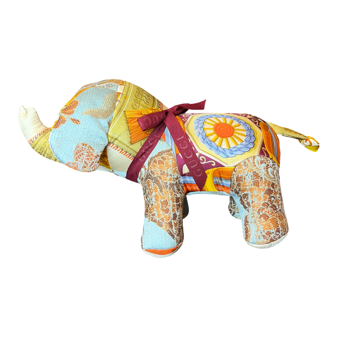 Gucci Tassels Silk Scarf Patchwork Elephant at Vintage Luxe Up