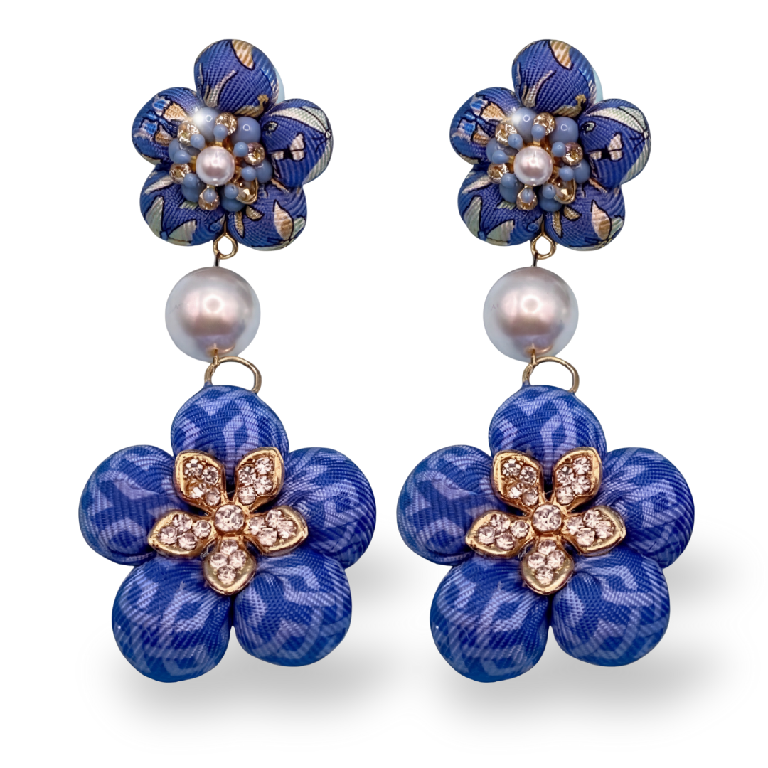 Butterfly Vintage Silk Necktie Chandelier Earrings