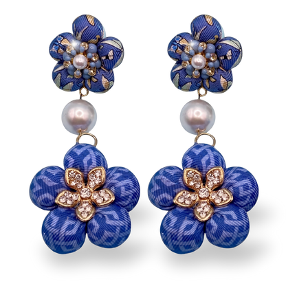 Butterfly Vintage Silk Necktie Chandelier Earrings