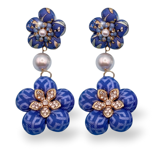 Butterfly Vintage Silk Necktie Chandelier Earrings