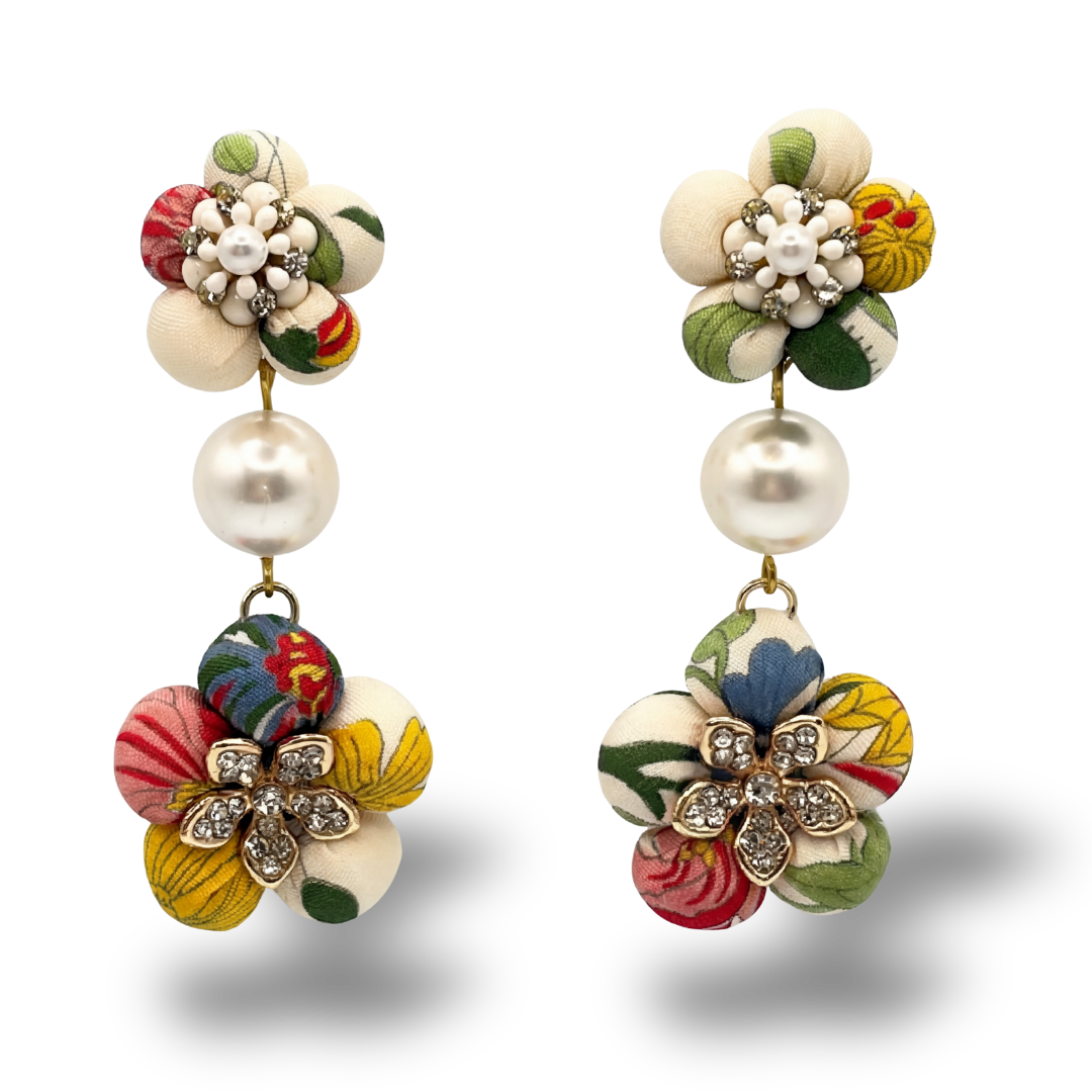 Flora Vintage Silk Necktie Chandelier Earrings