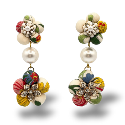 Flora Vintage Silk Necktie Chandelier Earrings