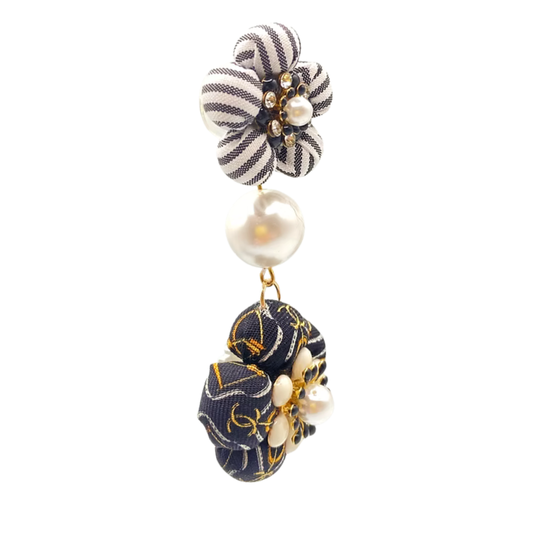 CC Chain Vintage Silk Necktie Chandelier Earrings