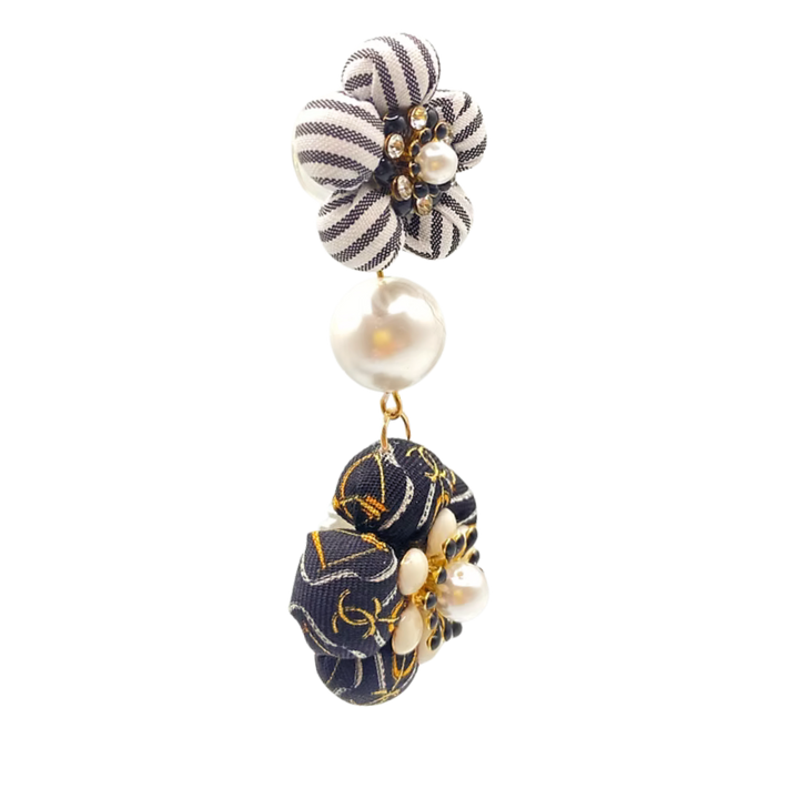 CC Chain Vintage Silk Necktie Chandelier Earrings