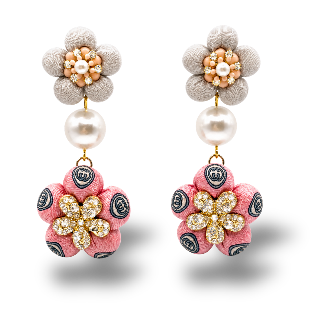Vintage Luxe Up Gucci floral Silk Chandelier Earrings