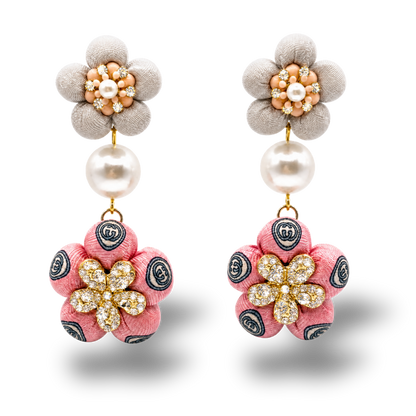 Vintage Luxe Up Gucci floral Silk Chandelier Earrings