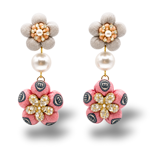 Vintage Luxe Up Gucci floral Silk Chandelier Earrings