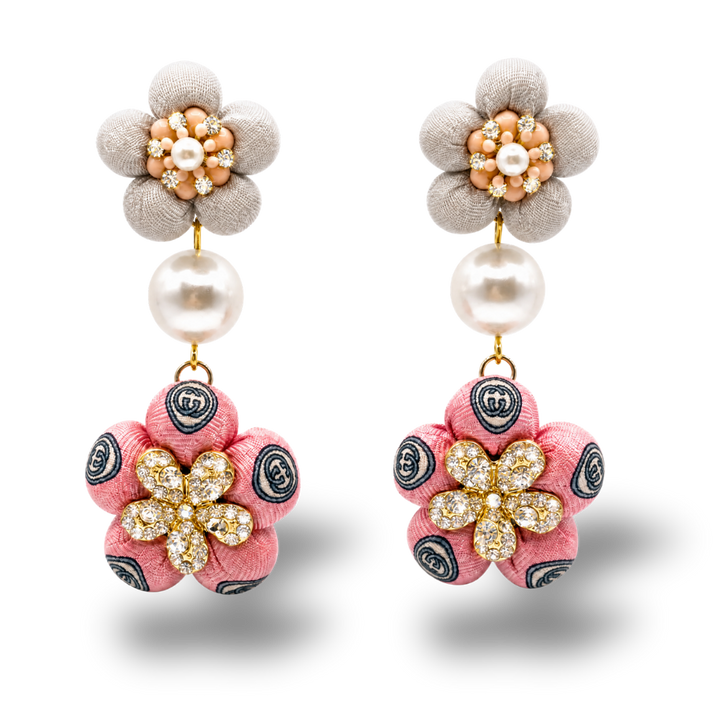Vintage Luxe Up Gucci floral Silk Chandelier Earrings