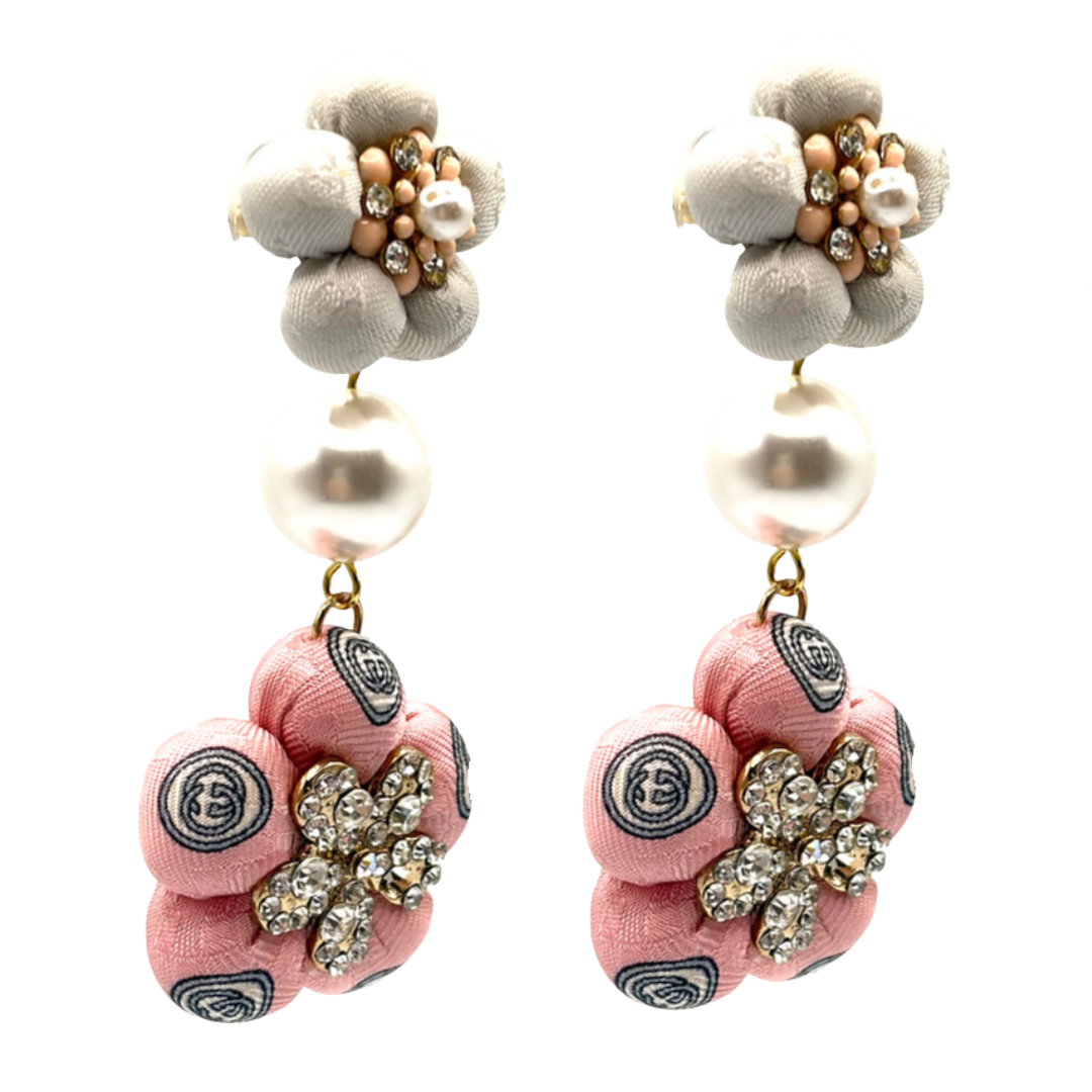 Vintage Luxe Up Gucci floral Silk Chandelier Earrings
