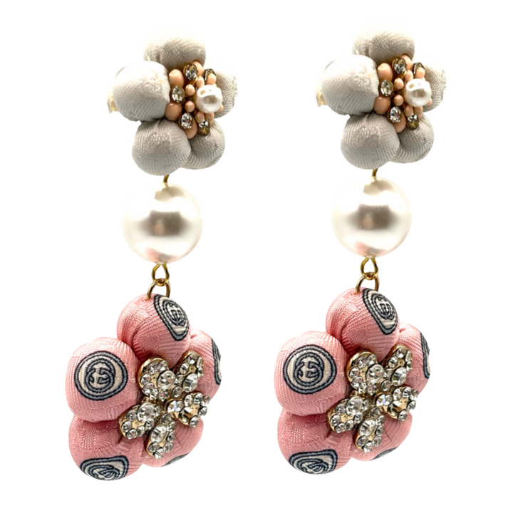 Vintage Luxe Up Gucci floral Silk Chandelier Earrings