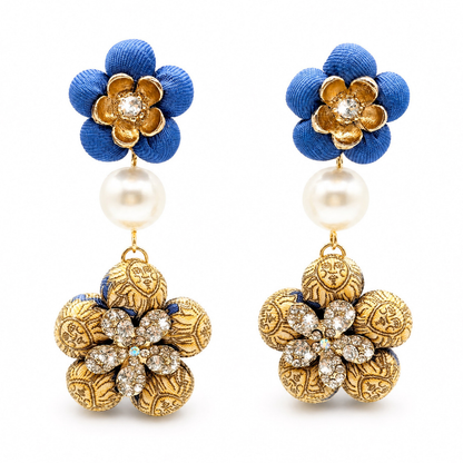 Soleil Vintage Silk Necktie Chandelier Earrings