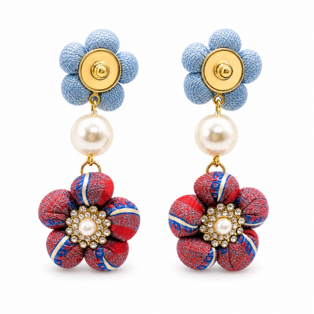 CC Vintage Silk Necktie Chandelier Earrings