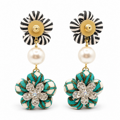 CC Jade Link Vintage Silk Necktie Chandelier Earrings