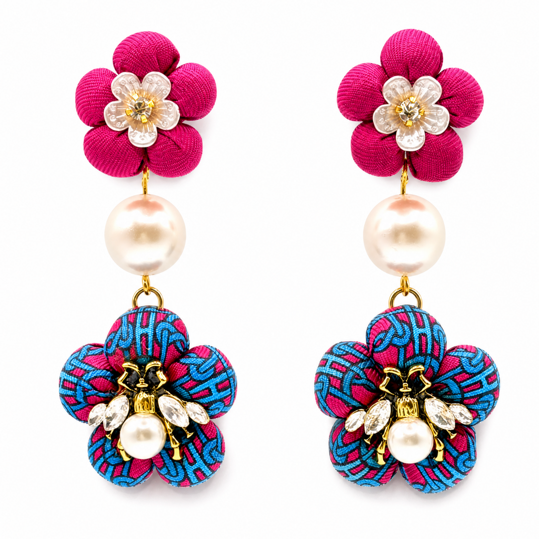 H Rope Print Bumblebee Vintage Silk Necktie Chandelier Earrings