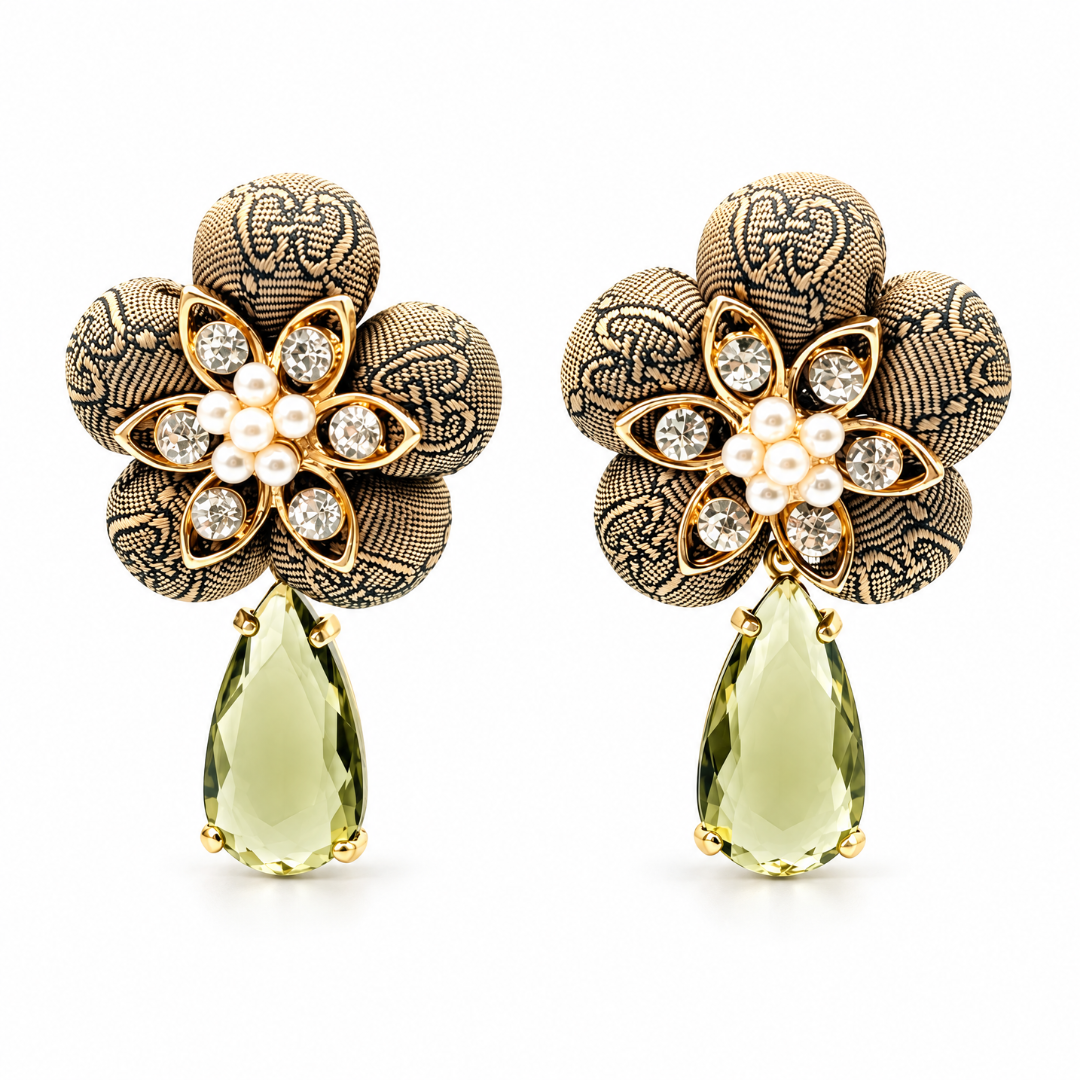 GG Bronze Vintage Silk Necktie Drop Earrings