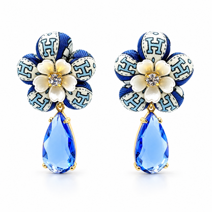 Hermes Blue Equestrian Earrings