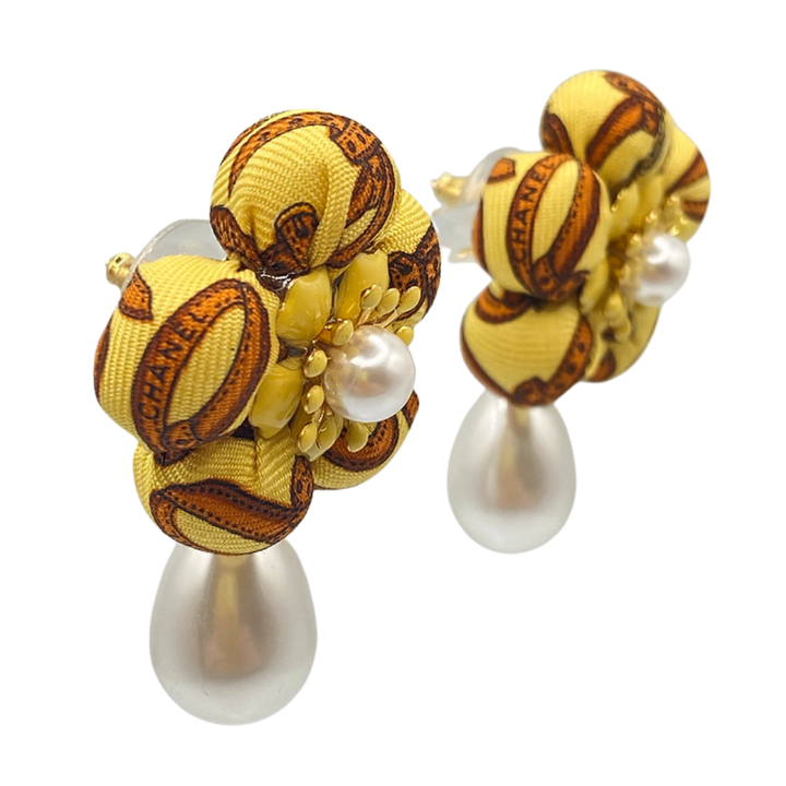 Logo Belt Vintage Silk Necktie Drop Earrings