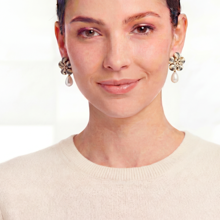 CC Chain Print Vintage Silk Necktie Drop Earrings
