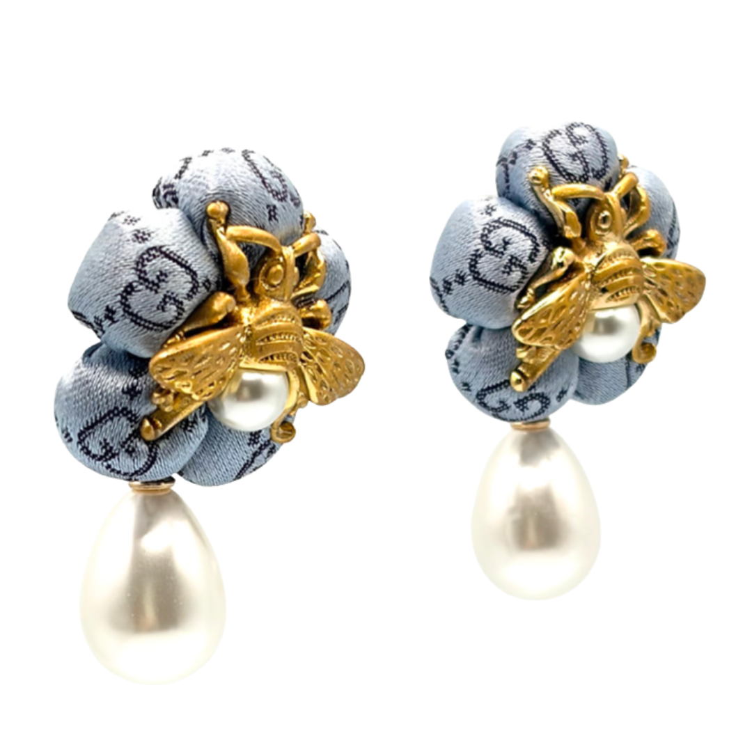 GG Bumblebee Vintage Silk Necktie Drop Earrings
