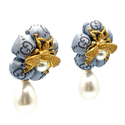 GG Bumblebee Vintage Silk Necktie Drop Earrings
