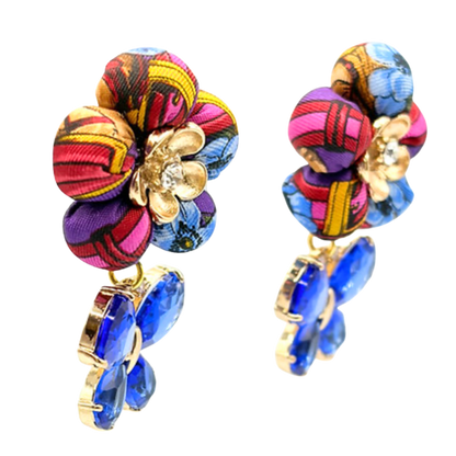 Floral Print Butterfly Vintage Silk Necktie Drop Earrings