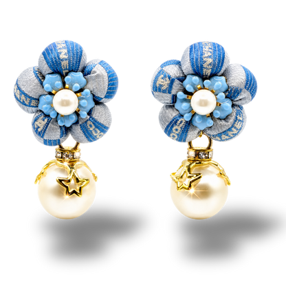 Checkerboard CC Vintage Silk Necktie Drop Earrings