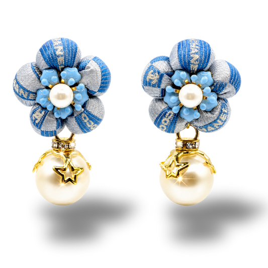 Checkerboard CC Vintage Silk Necktie Drop Earrings
