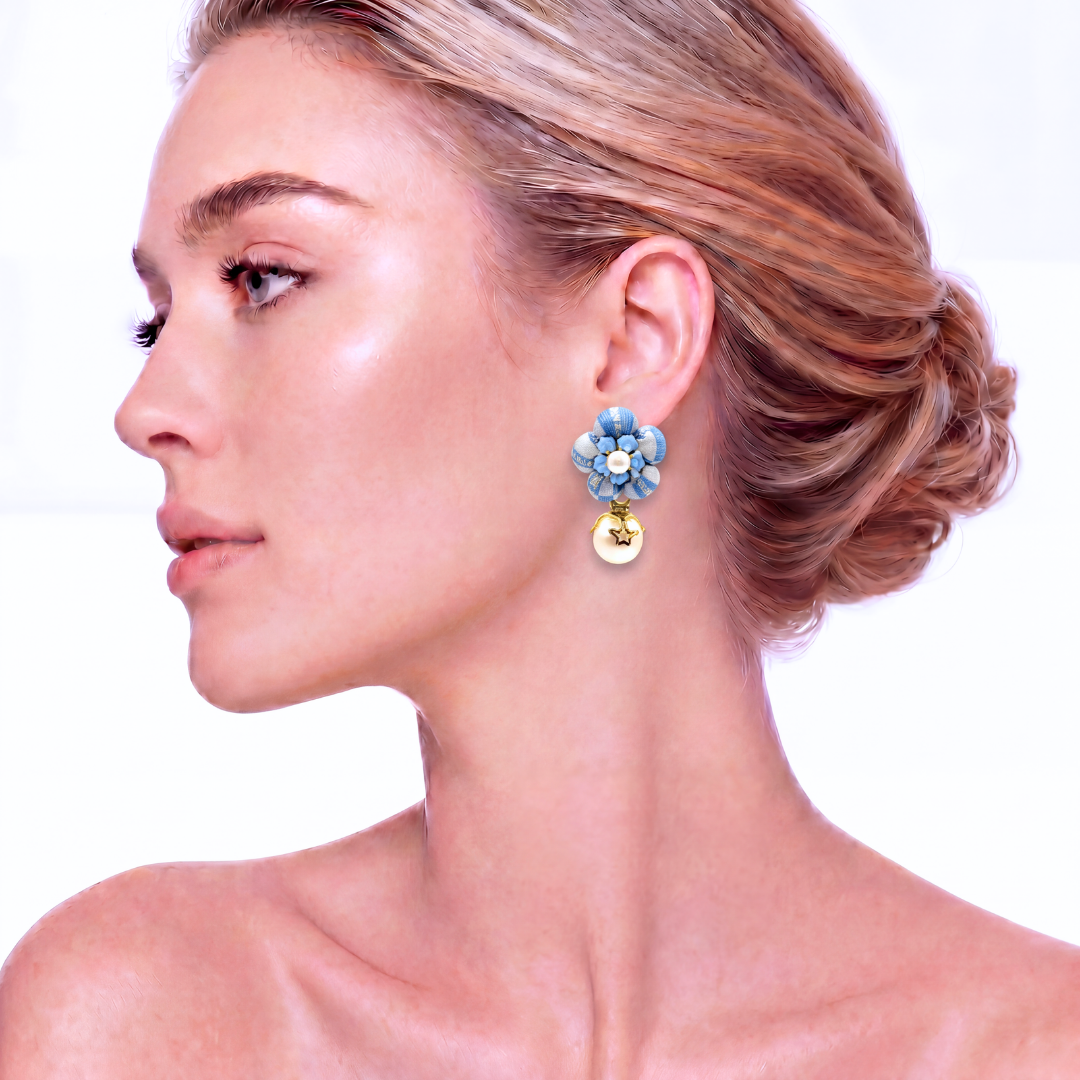 Checkerboard CC Vintage Silk Necktie Drop Earrings
